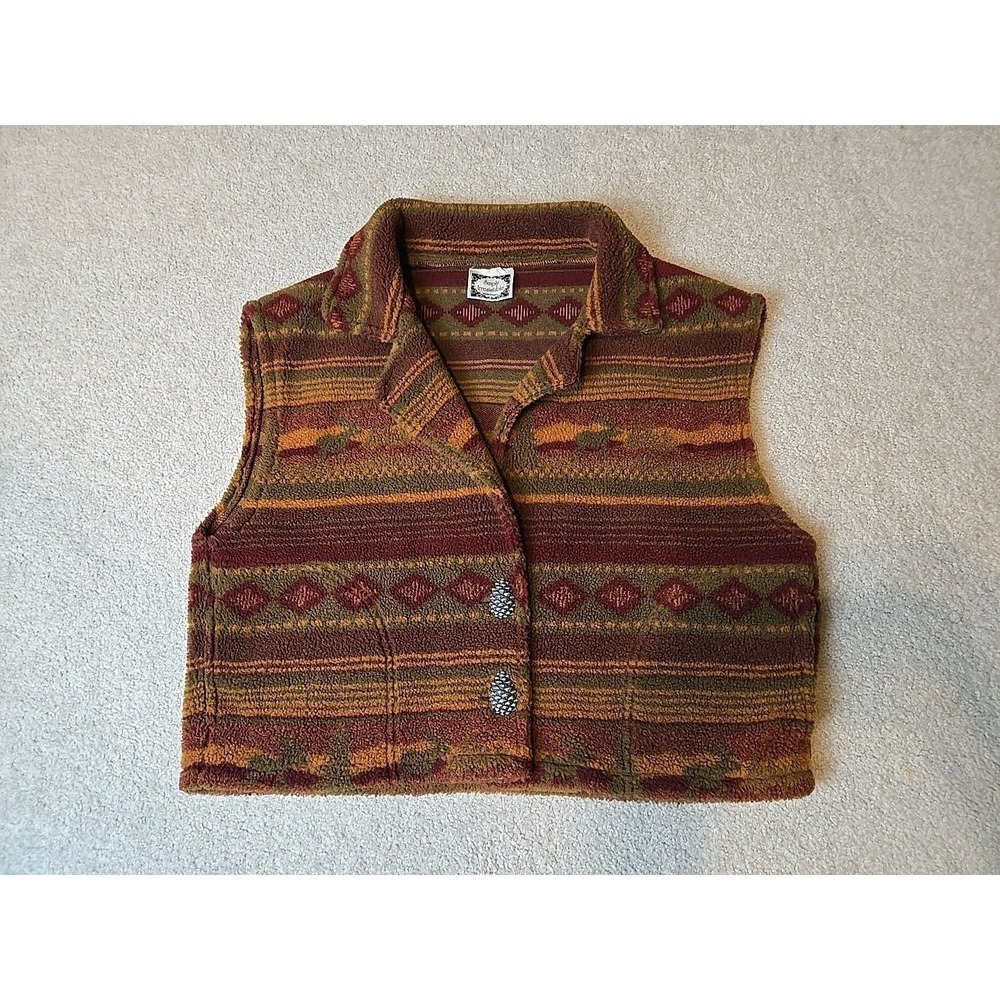 Women Large Fleece Aztec Navajo Print Simply Irresistible Metal Cone Buttons USA